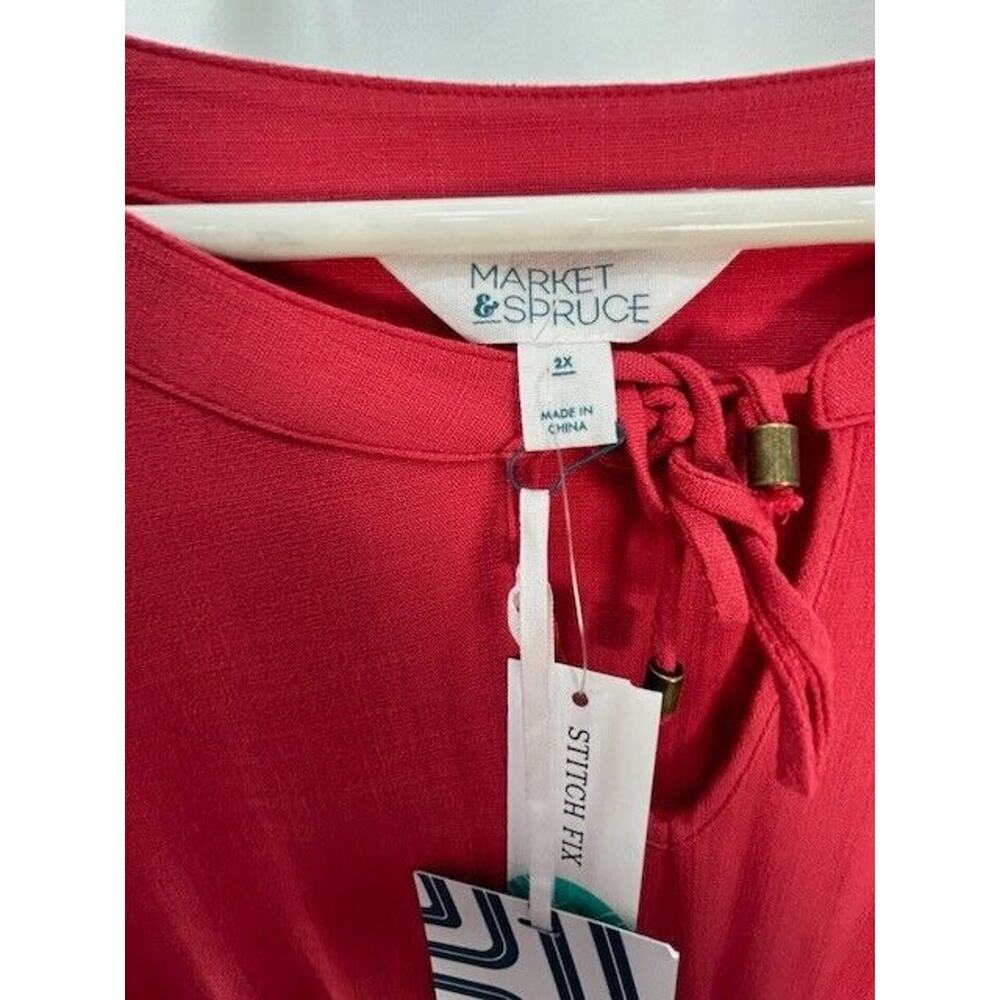 NWT Market & Spruce Neriah Smocked A-Line Dress Short Cap Sleeve Red Size 2X‎ - Picture 4 of 7